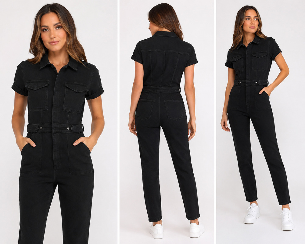 Good American Fit For Success Black Denim Jumpsuit Size Medium NWT